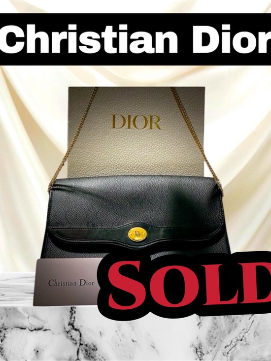 Dior Handbags - Authentic vintage Christian Dior Black Leather shoulder bag with Gold Accents